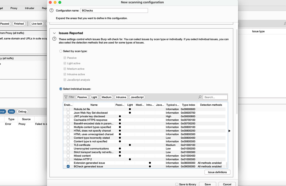 Creating a Burp Suite Professional scan configuration for BChecks