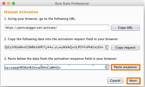 Paste the license activation response