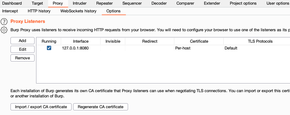 Check the proxy listener is running