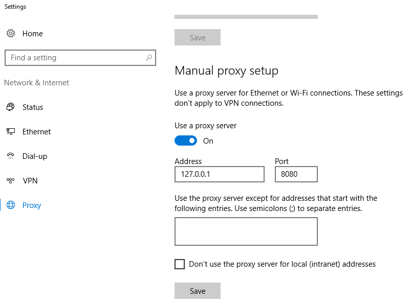 Chrome proxy settings - Windows