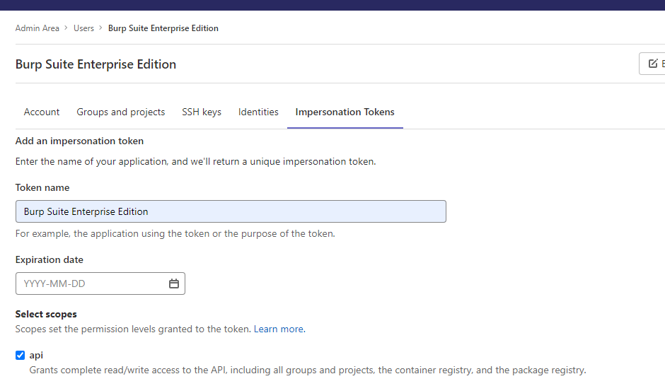 Creating a GitLab impersonation token