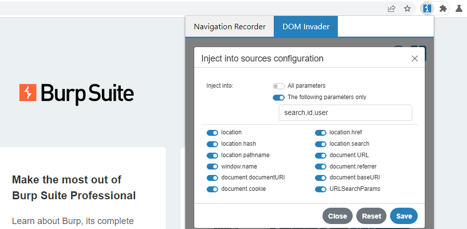 Configuring DOM Invader sources