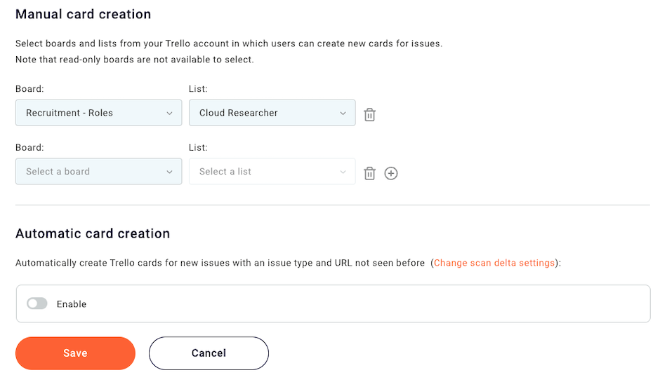 Enabling manual Trello card creation